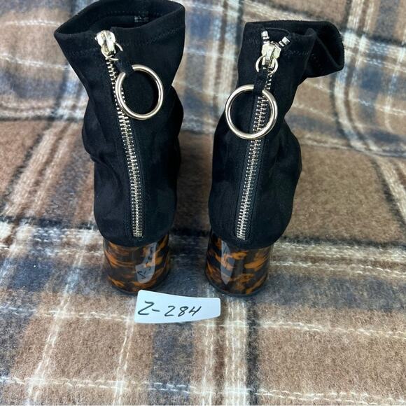 Zara Boots Womens EU 39 Black Tortoiseshell Heeled Ankle Ring Zipper Handle - Picture 4 of 12